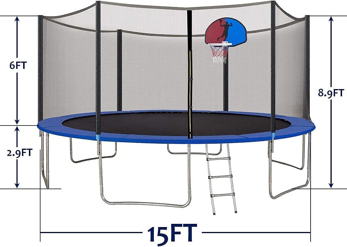 YAKEY 15FT Trampoline with Safety Enclosure Net