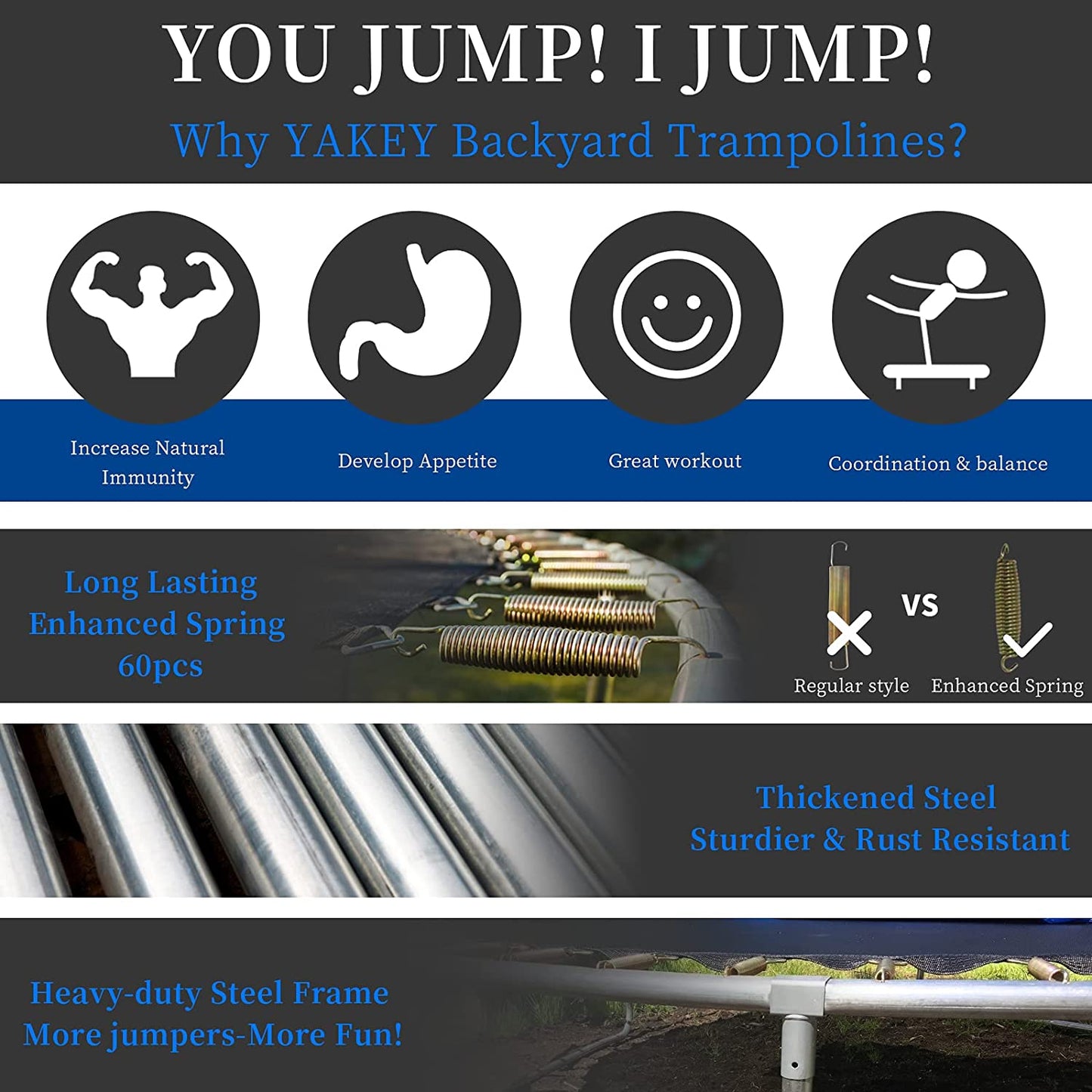 YAKEY 12FT Trampoline with Safety Enclosure Net