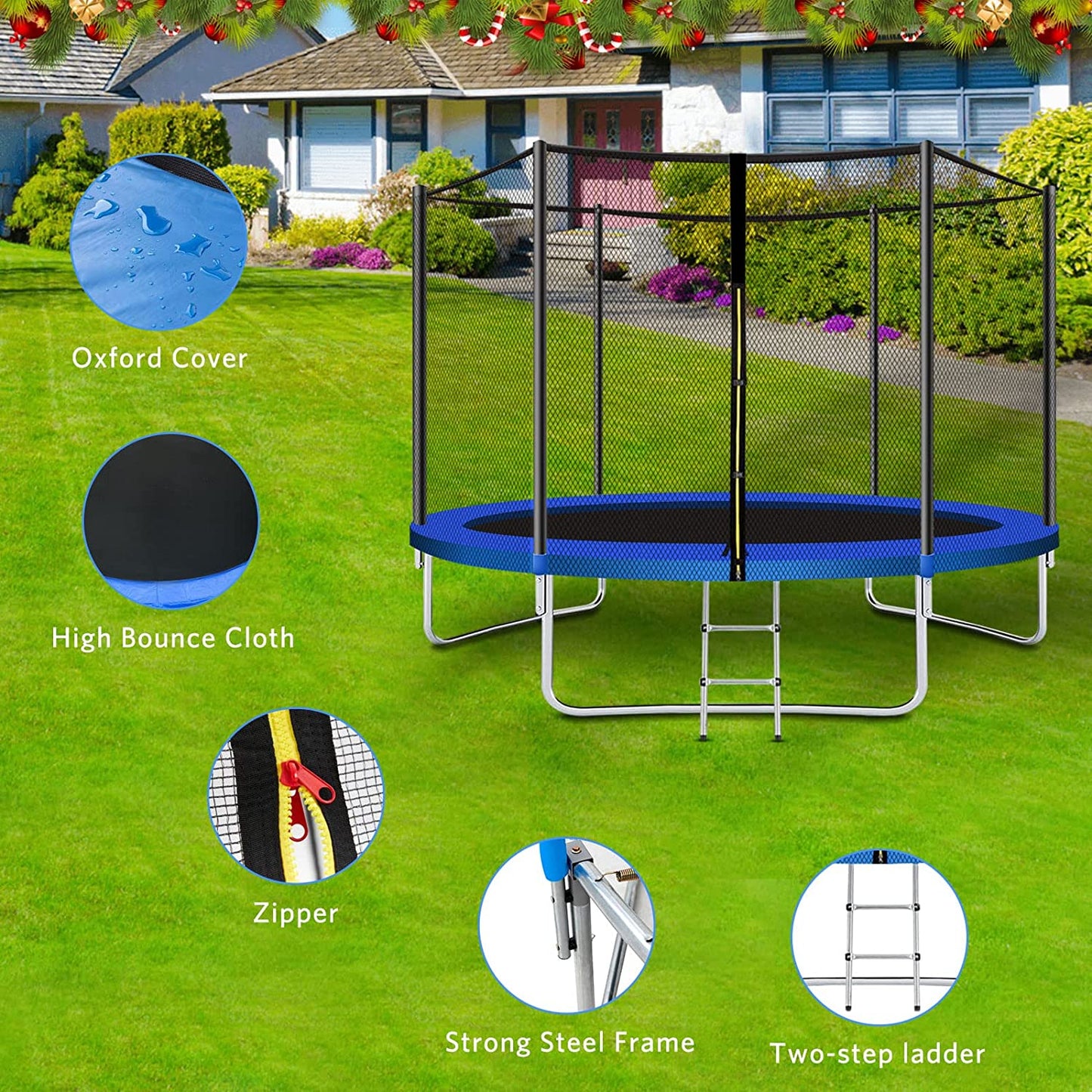 YAKEY 10FT Trampoline with Safety Enclosure Net