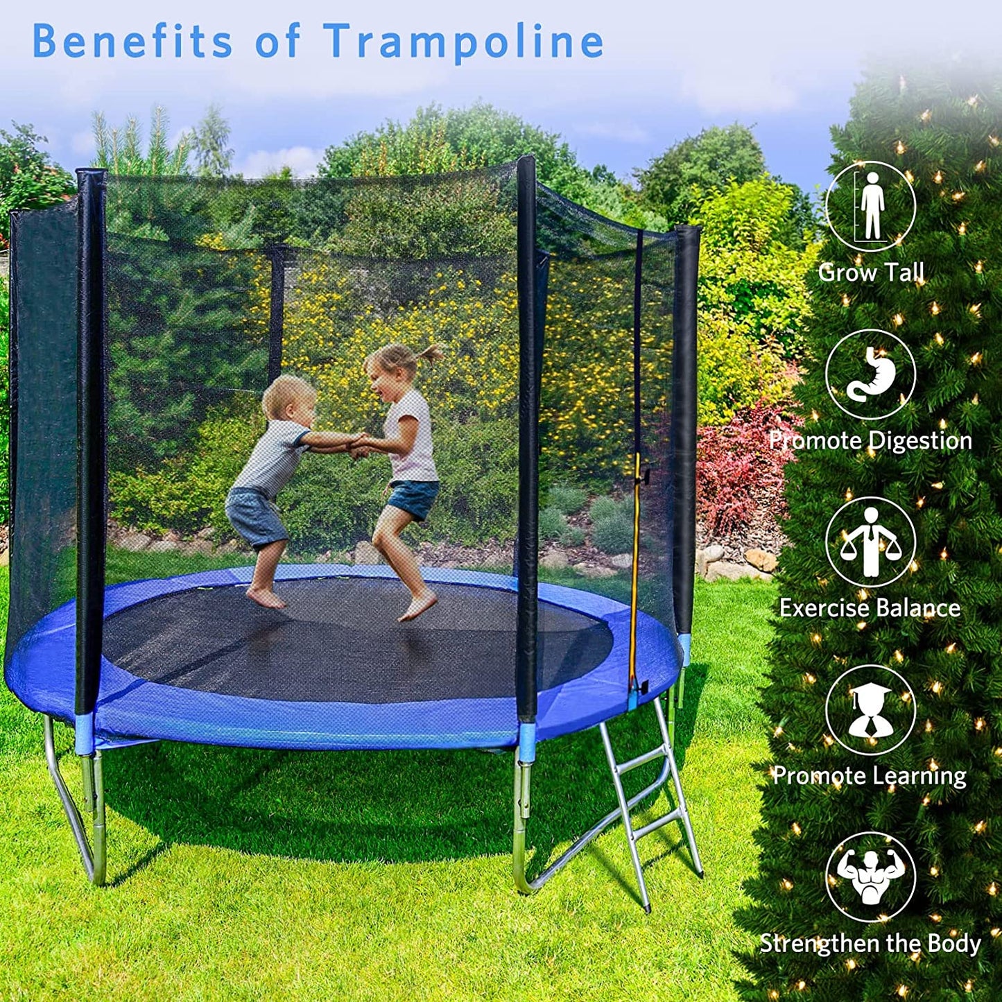 YAKEY 10FT Trampoline with Safety Enclosure Net