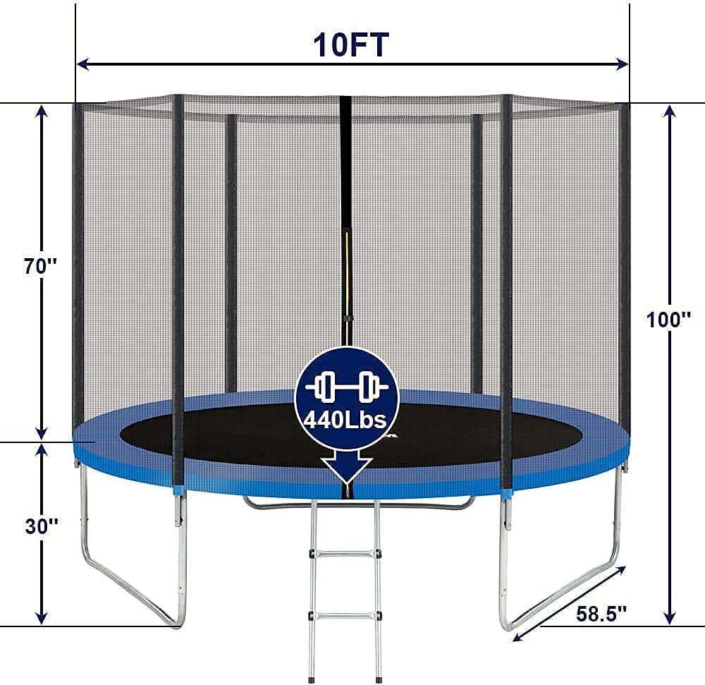 YAKEY 10FT Trampoline with Safety Enclosure Net